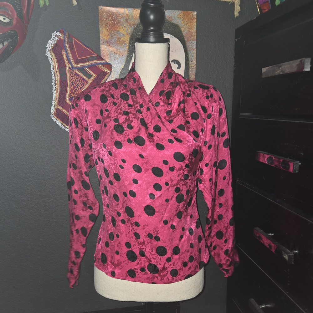 Michelle Stuart Pink and Black Polka Dot Blouse